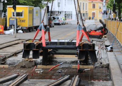 Sporvekselarbeid i Kaigaten i Kaigaten sommeren 2025