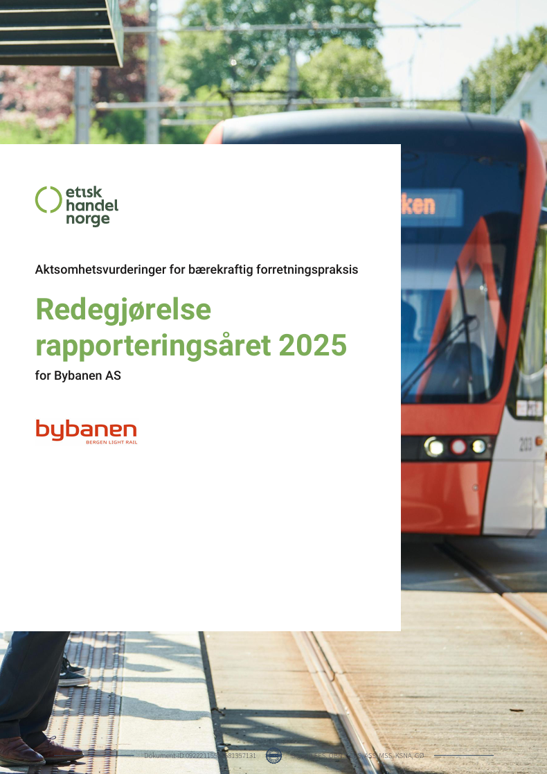 Forside_aktsomhetsvurderinger 2025 Bilde av forsiden til rapport om aktsomhetsvurderinger for Bybanen As 2025